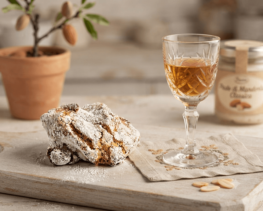 Paste di mandorla siciliane artigianali con vino dolce siciliano